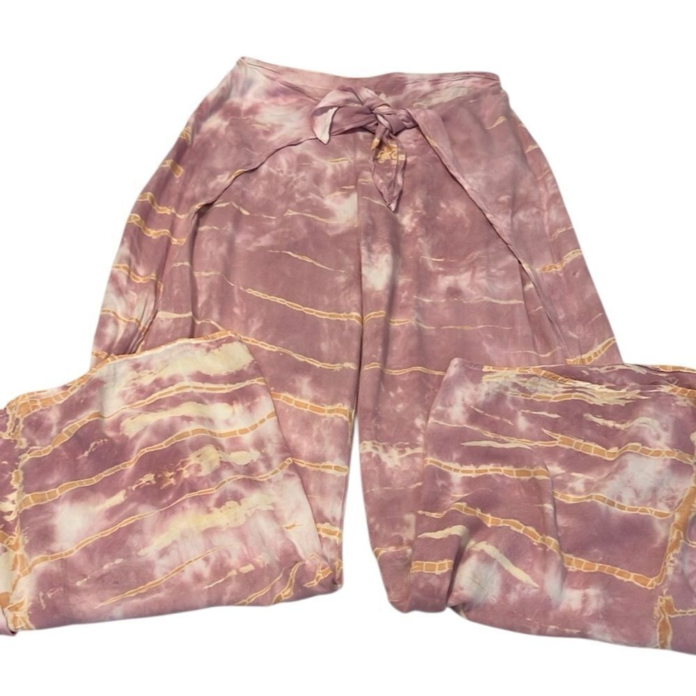 Young Fabulous & Broke size small Womens Pink Tie-Dye Wide Leg Wrap Pants EUC